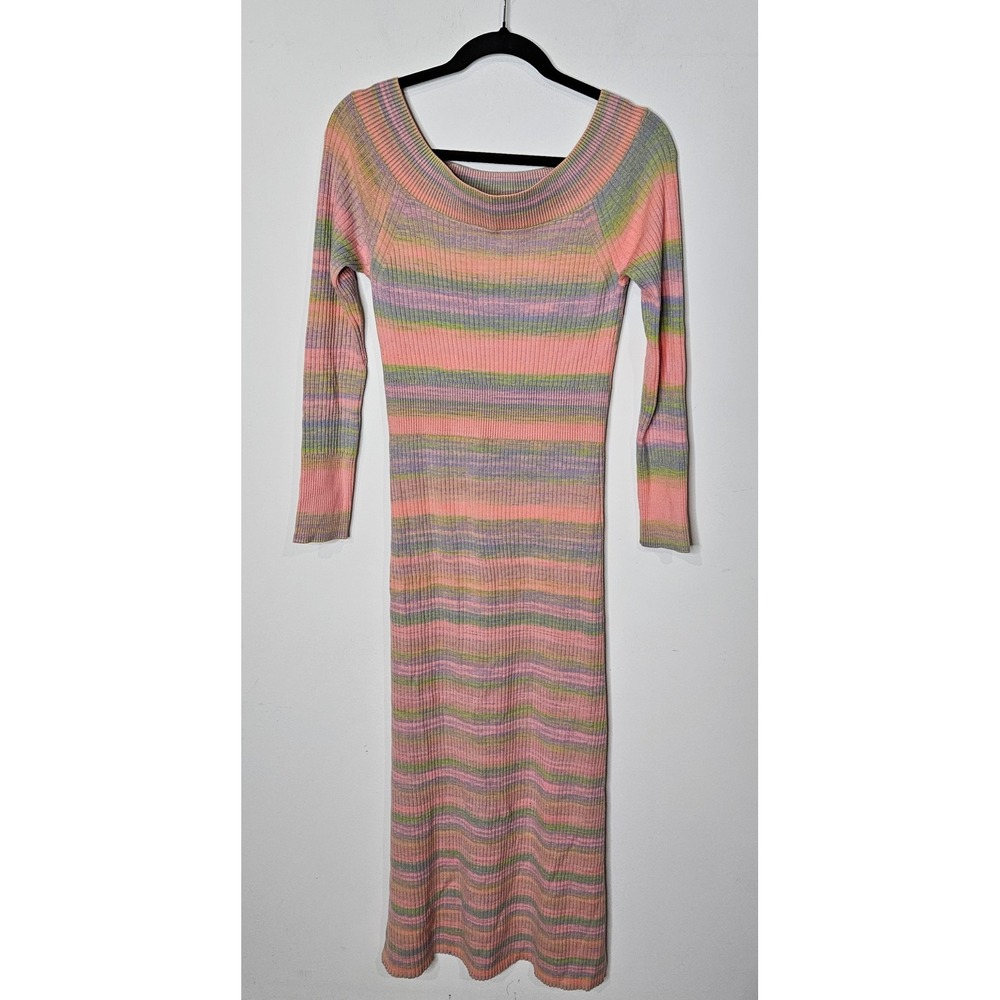 Daily Practice Anthropologie Rainbow Stripe‎ Ribbed Sweater Midi Dress Pastel M